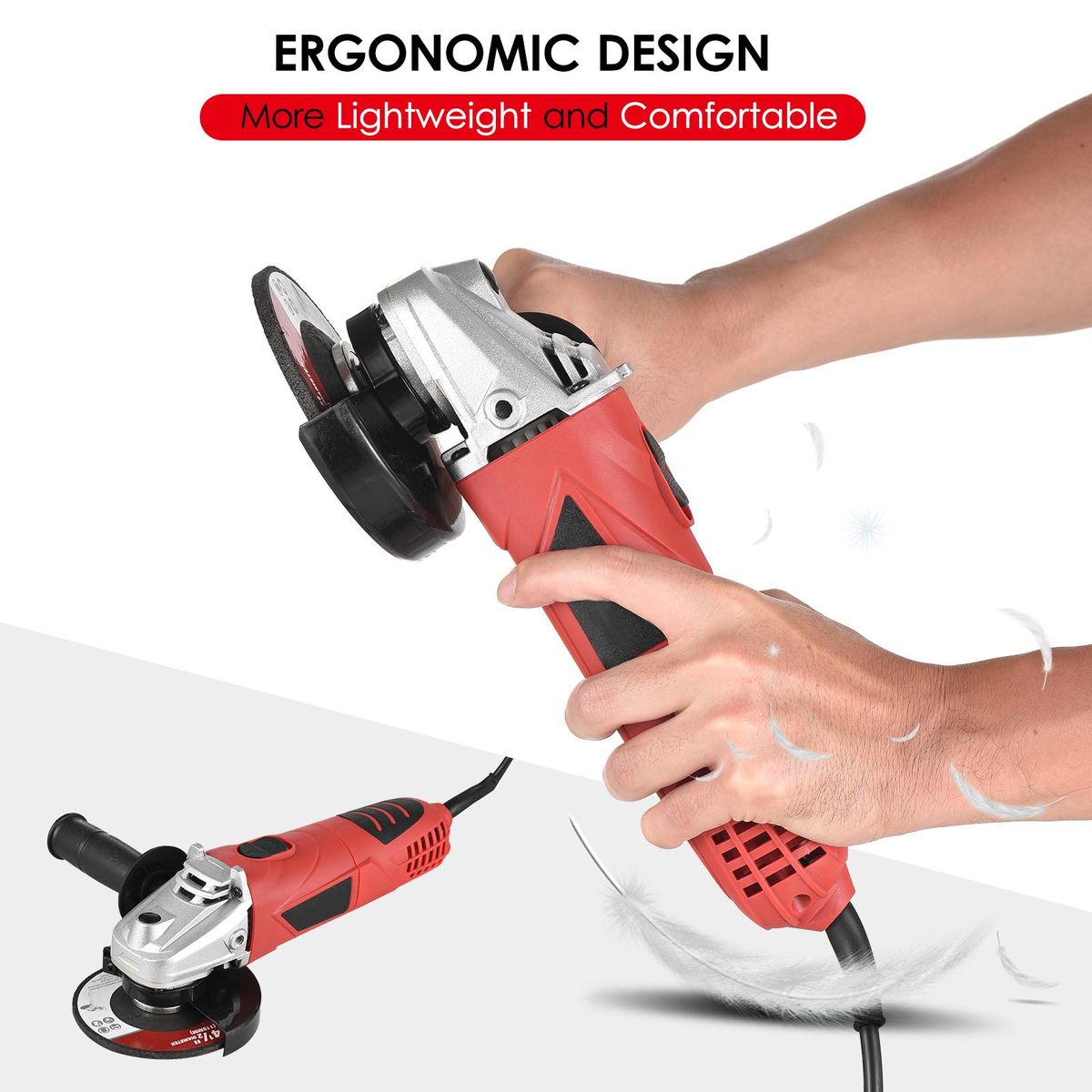 Angle Grinder, 6-Amp 720W 4-1/2” / 5'' Electric Grinder Power Tools with Grinding Wheels, Cutting Wheels, Flap Disc and Auxiliary Handle for Cutting, Grinding, Polishing and Rust Removal - Red UK