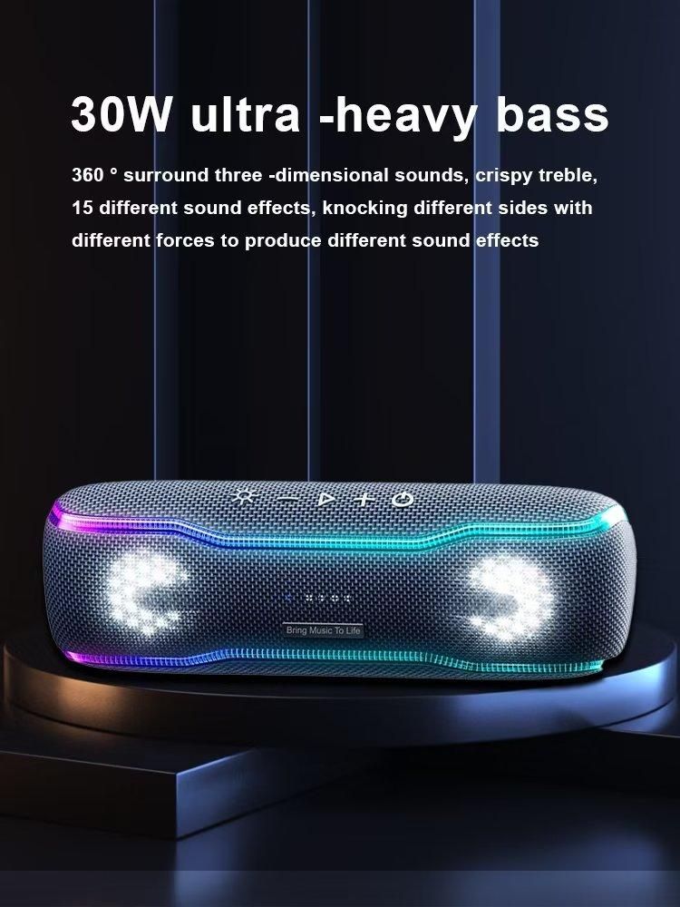 Portable Waterproof Bluetooth Speaker Deep Bass 30W With RGB Light For Outdoor
