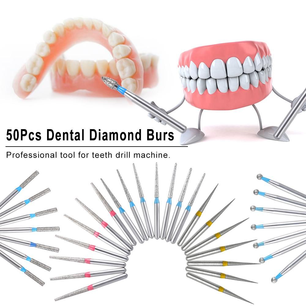 50Pcs Dental Diamond Burs Drill Dental High Speed Burs Teeth Polishing & Smoothing Tool