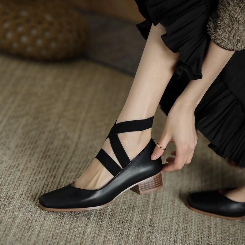 2023 French Women's Soft Sole Shoes Brown Cross Strap Mary Jane Women's Shoes Ballet Shoes Single
