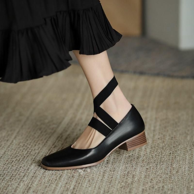 2023 French Women's Soft Sole Shoes Brown Cross Strap Mary Jane Women's Shoes Ballet Shoes Single