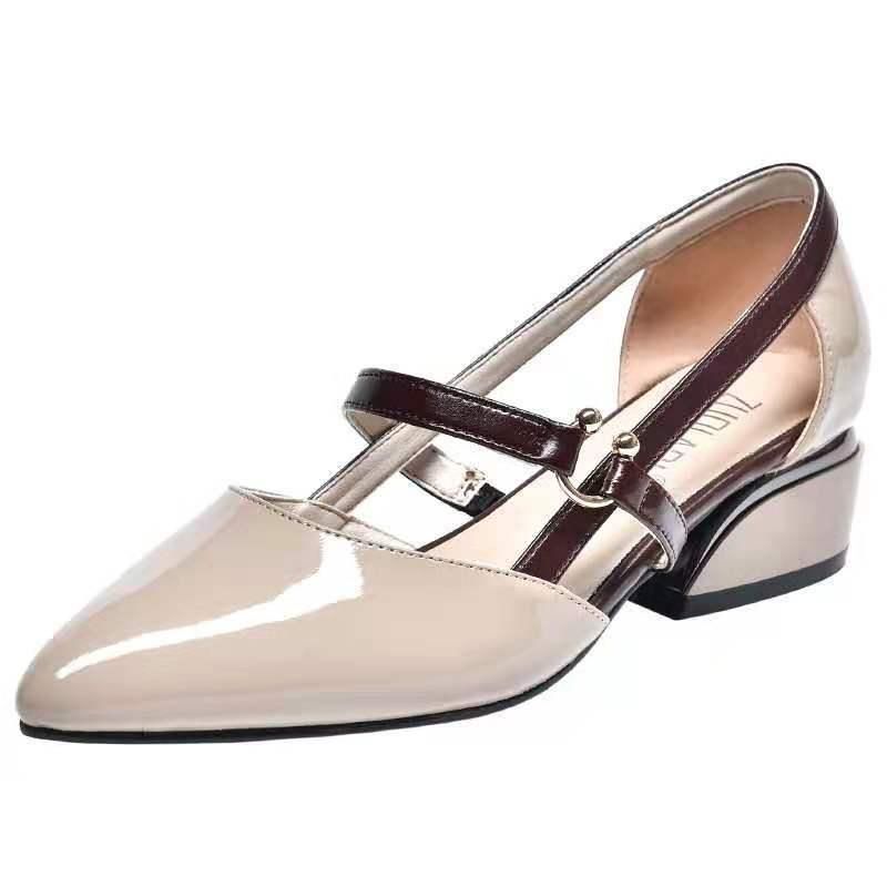 Jingling's 2022 New Women's High Heels Korean Edition Thick Heel Fairy Style Pointed Toe Bow Button