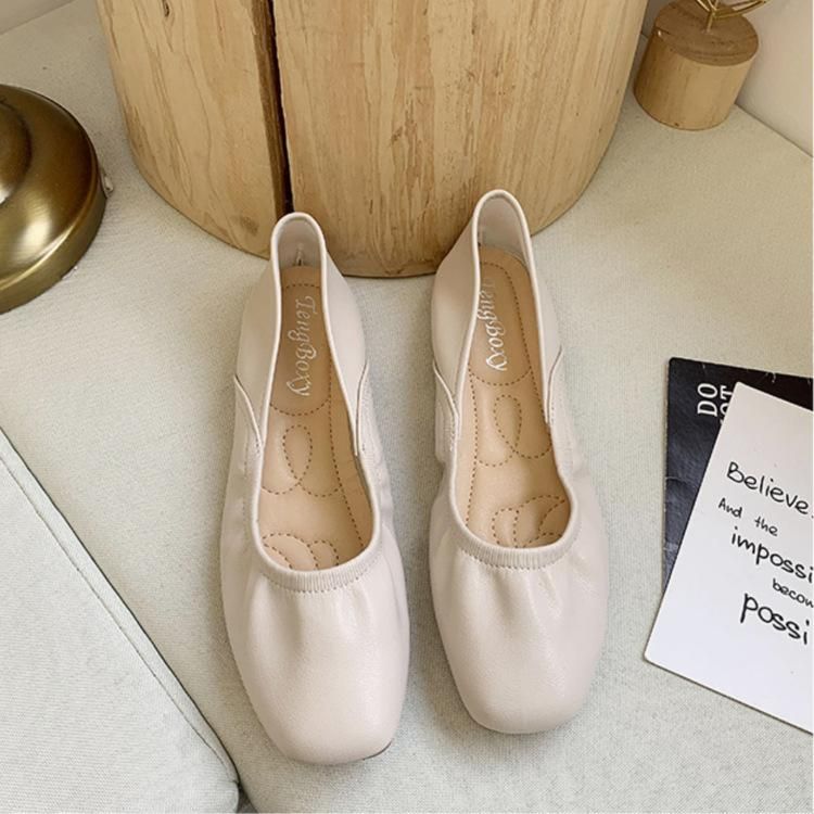 Flat bottom shallow mouth single shoe women's new Korean style pleated soft top soft bottom casual