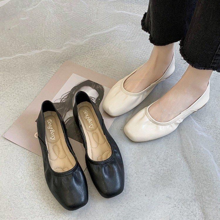 Flat bottom shallow mouth single shoe women's new Korean style pleated soft top soft bottom casual