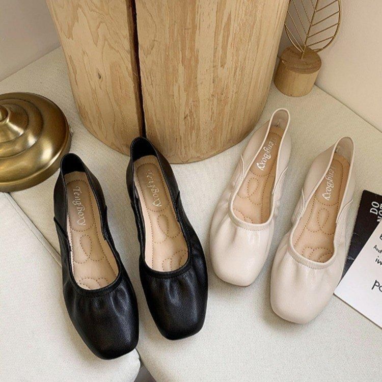 Flat bottom shallow mouth single shoe women's new Korean style pleated soft top soft bottom casual