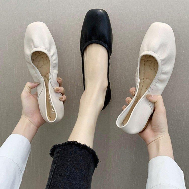 Flat bottom shallow mouth single shoe women's new Korean style pleated soft top soft bottom casual