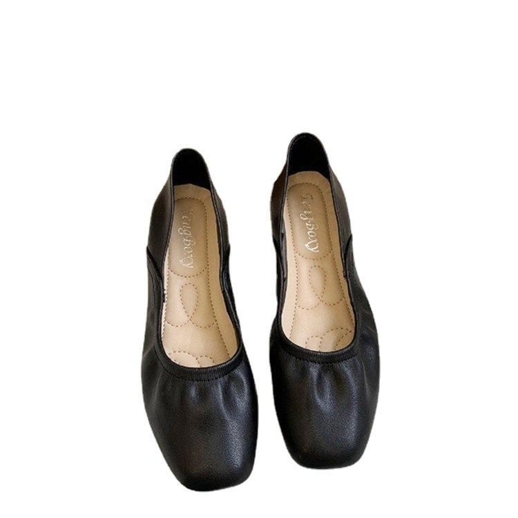 Flat bottom shallow mouth single shoe women's new Korean style pleated soft top soft bottom casual