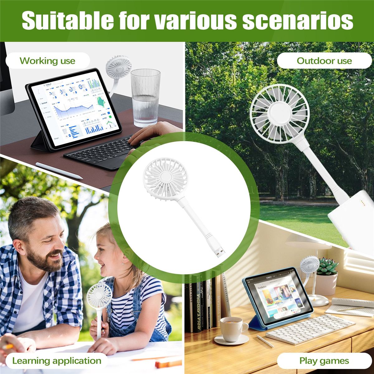 USB Fan Mini Fan with Swan Neck Flexible Cooling Fan Portable Fan for Laptop Mobile Pc Home Office White