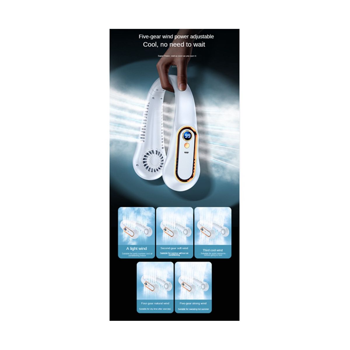 USB Charging Electric Fan Hanging Wireless Neck FAN Portable Air Cooler Electric Fans less Rechargeable Mute FansC