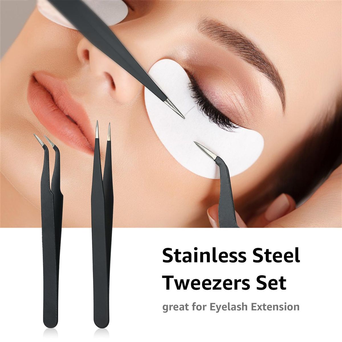 Stainless Steel Tweezers Eyelash Extension Tweezers Set Set of 2 Lash Extension Tweezers Eye Makeup Tools