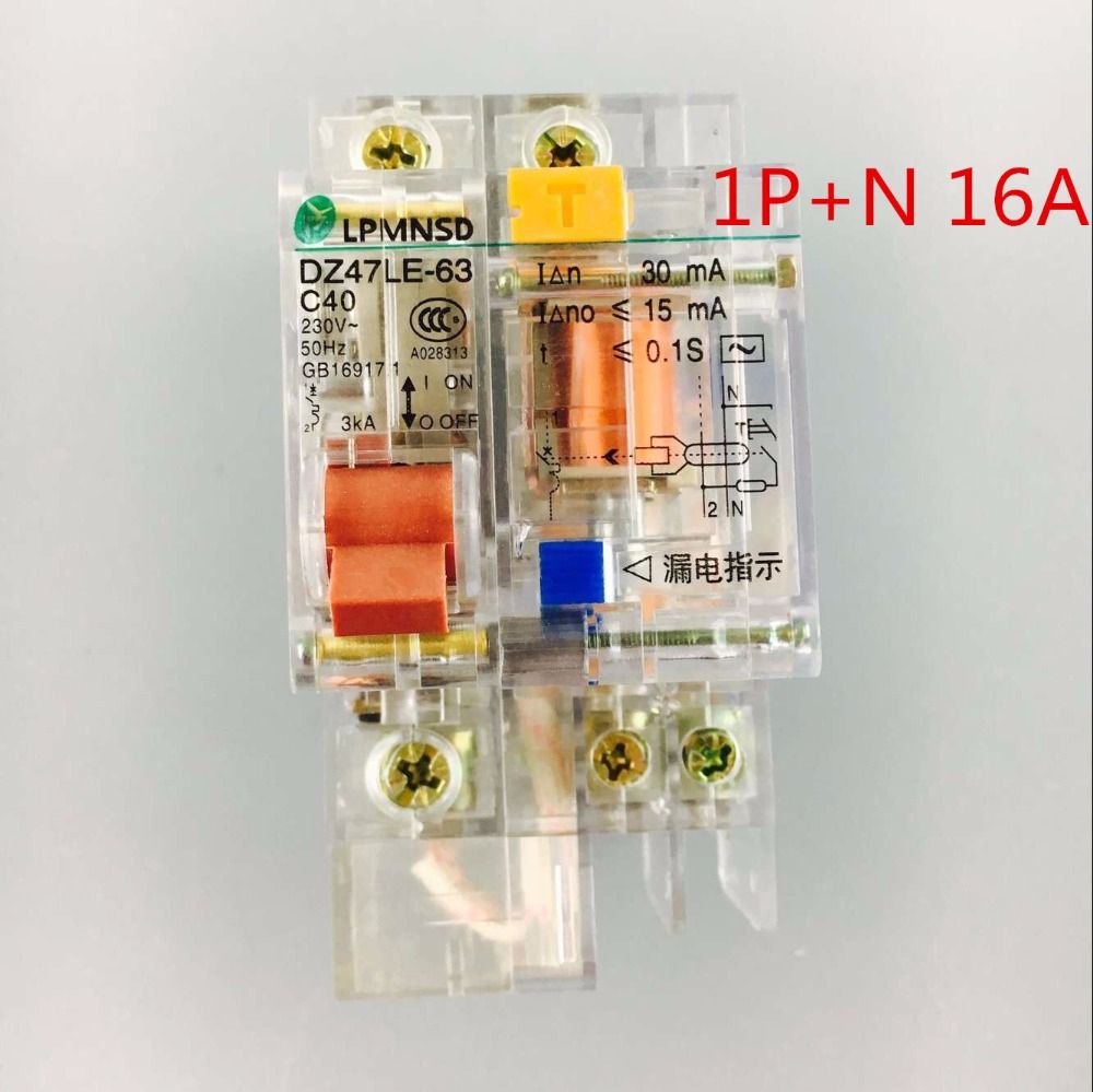 DZ47 16A 1P+N Residual Current Circuit Breaker With Over