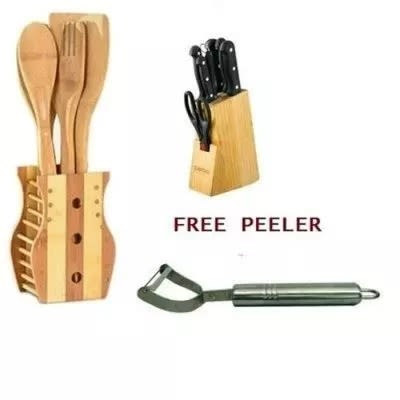 Master Chef Knife Set + Wooden Kitchen Utensils Set and Potato Peeler