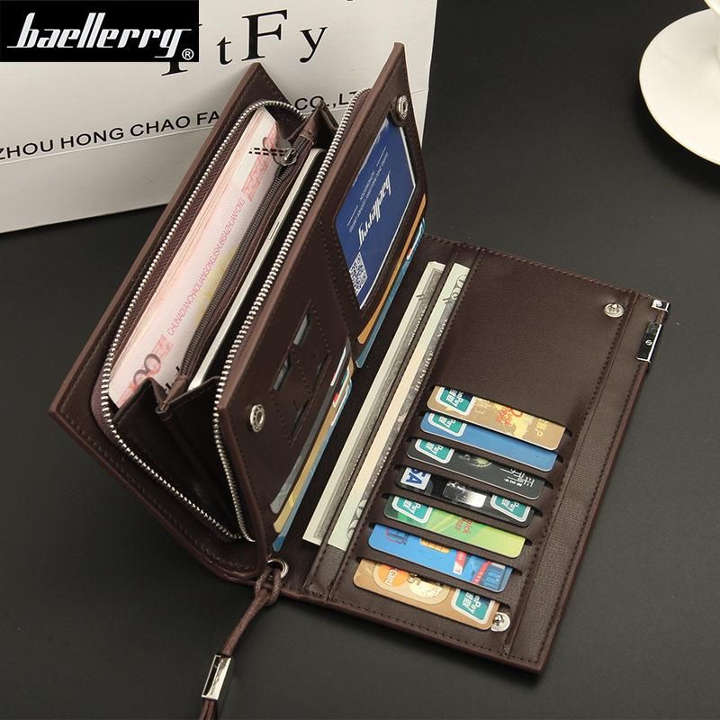 baellerry new casual zipper mobile phone bag multifunctional clutch bag long men's wallet wholesale walle sw006 brown