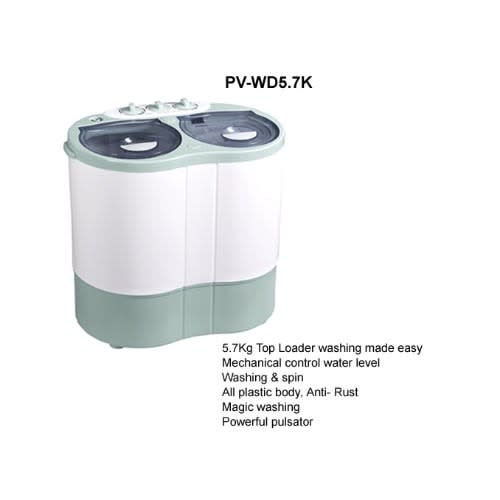 5.7kg Twin Tub Washing Machine - Pv-wd5 - 3kg Wash- 2.7kg Spin