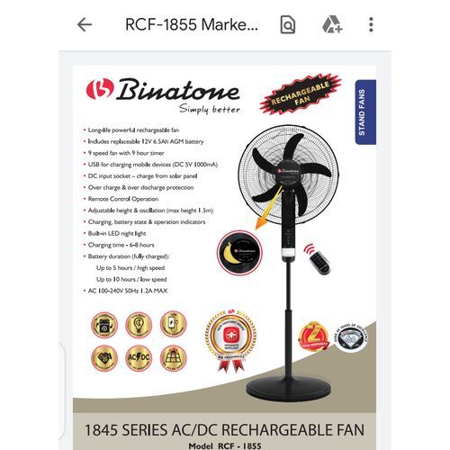 Rechargeable Fan 18" With Remote Control RCF-1855