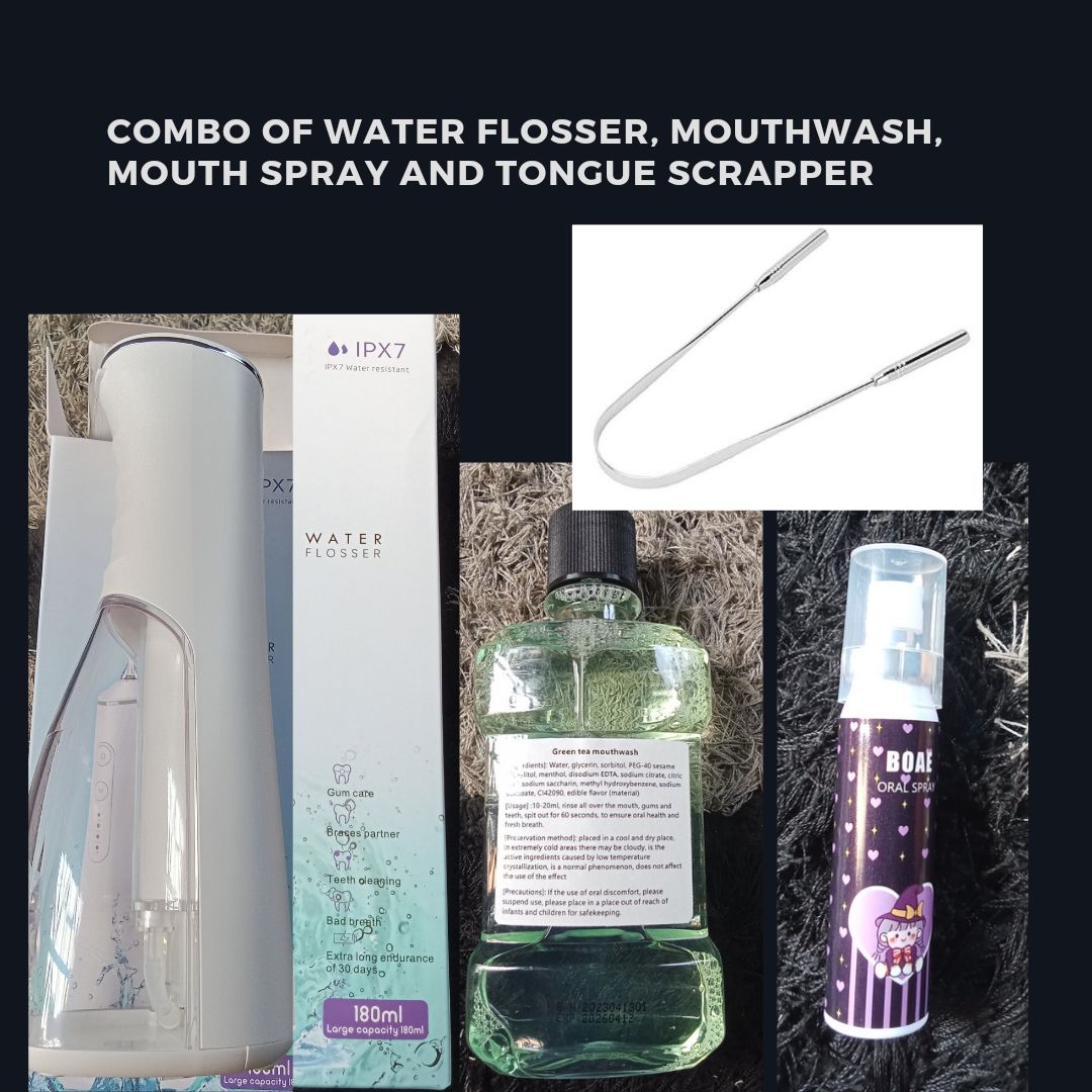 Combo: Water Flosser, Mouthwash, Mouth Spray And Tongue Scrapper.