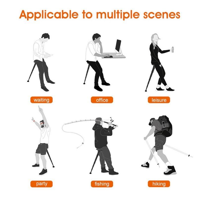Portable Folding Seat Walking Stick Cane Adjustable Height Teliscopic Stool