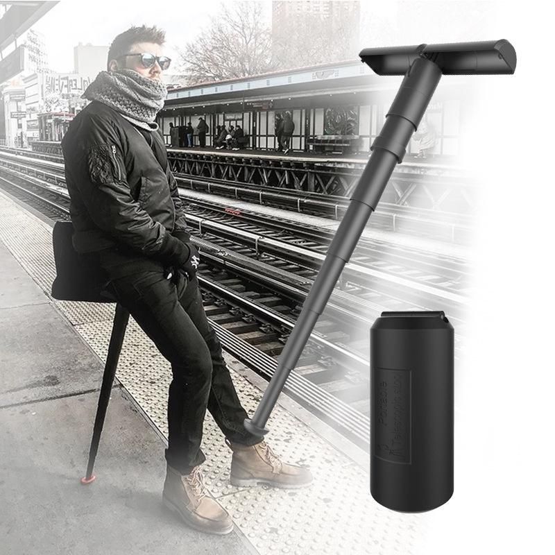 Portable Folding Seat Walking Stick Cane Adjustable Height Teliscopic Stool