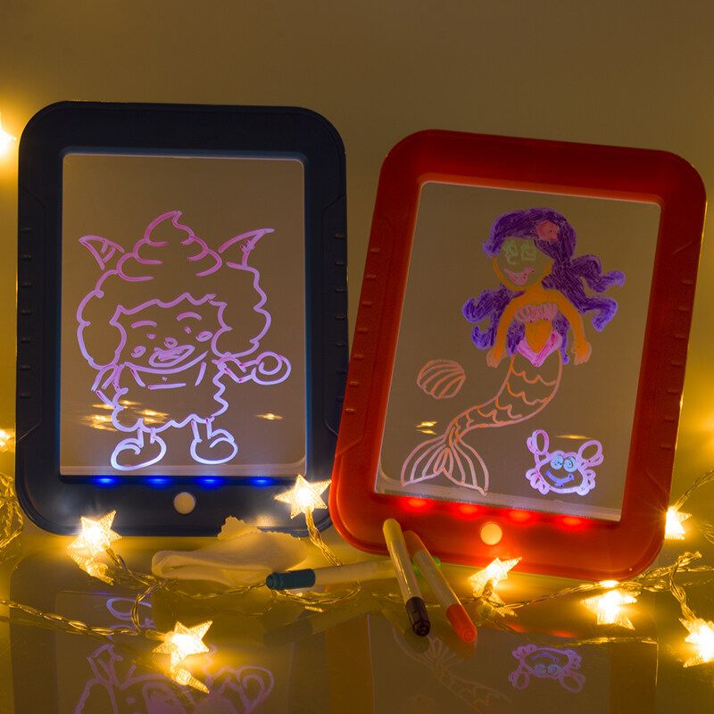 3D Magic Drawing Pad LED Writing Tablet Board For Plastic Creative Art Magic Board Pad With Pen Brush Children Clipboard Gift Set