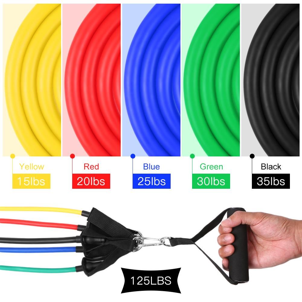 TOMSHOO 13Pcs Resistance Bands Set Elastic Workout Fitness Exercise Tube Bands Door Anchor Ankle Straps Cushioned Handles with Carry Bags for Home Gym Trave