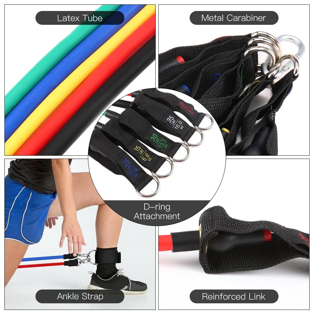 TOMSHOO 13Pcs Resistance Bands Set Elastic Workout Fitness Exercise Tube Bands Door Anchor Ankle Straps Cushioned Handles with Carry Bags for Home Gym Trave