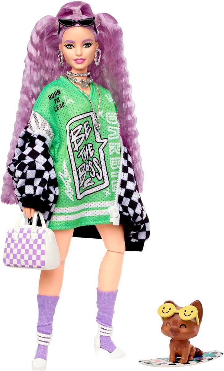 Extra Doll & Accessories With Crimped Lavendar Hair & Brown Eyes Include Pet Puppy