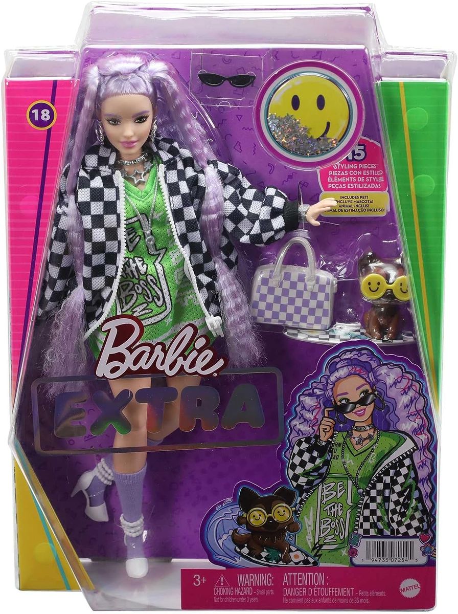 Extra Doll & Accessories With Crimped Lavendar Hair & Brown Eyes Include Pet Puppy