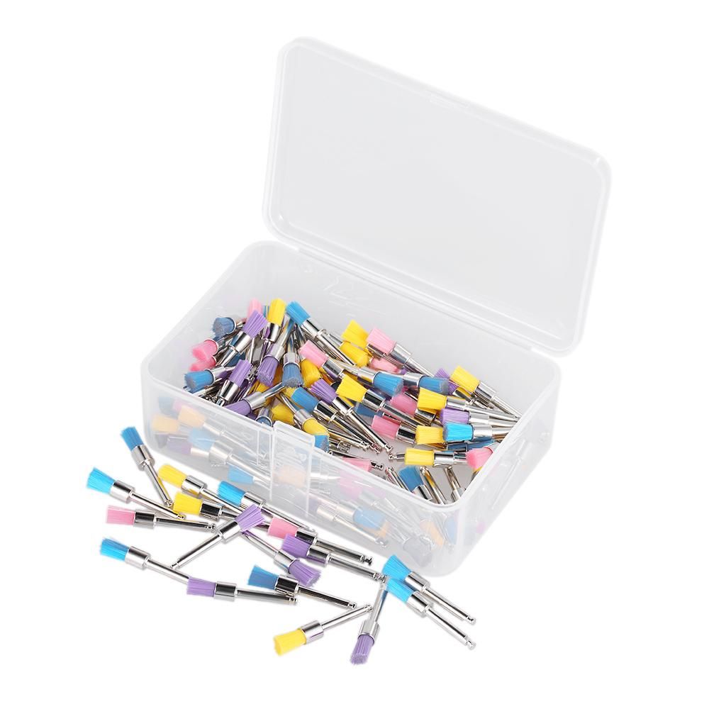 100Pcs/Box Dental Nylon Polishing Brush Latch Flat Prophy Cup Brush Polisher Colorful Dental Lab Tool
