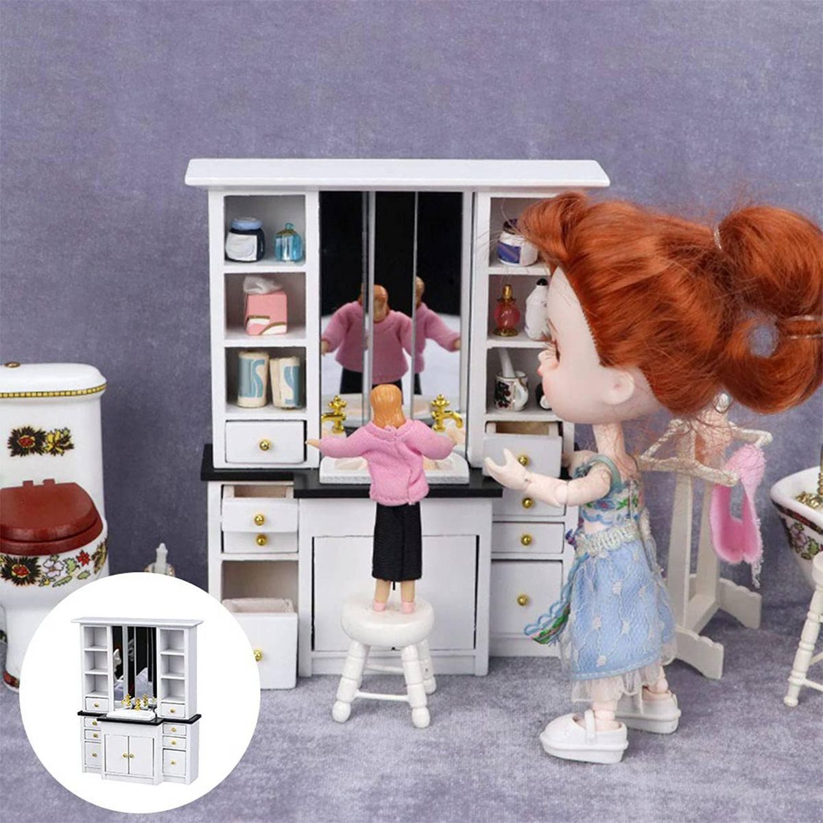 1/12 Doll House Miniature Cupboard Wash Basin Sink Cabinet