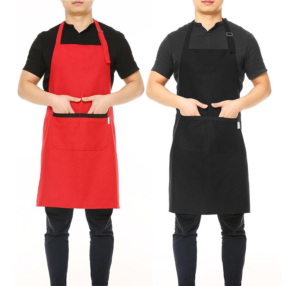 Multi-purpose Kitchen BBQ Restaurant Apron Cooking Grilling Waiter Apron with Adjustable Neck Belt Ultra Long Waist Ties Two Front Pockets for Anyone--Black