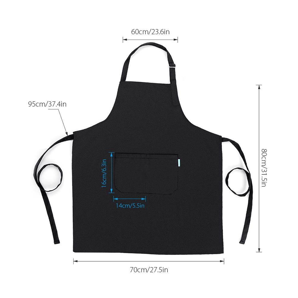 Multi-purpose Kitchen BBQ Restaurant Apron Cooking Grilling Waiter Apron with Adjustable Neck Belt Ultra Long Waist Ties Two Front Pockets for Anyone--Black