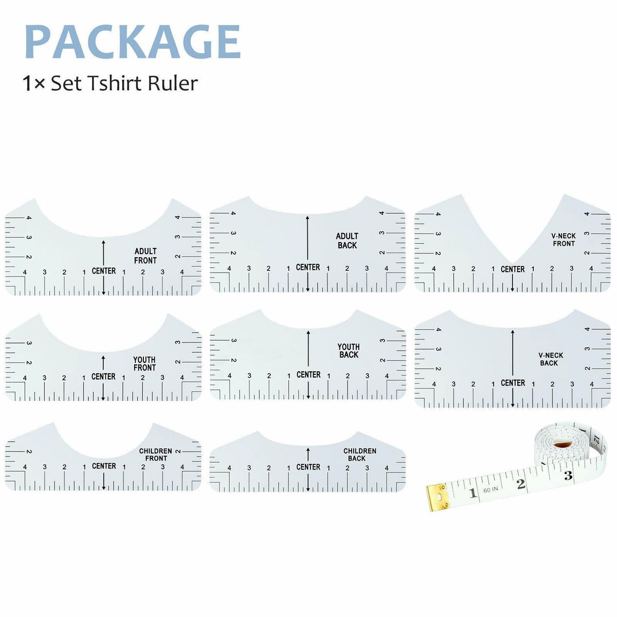 9pcs/set T-shirt Guide Ruler PVC T-Shirt Alignment Ruler