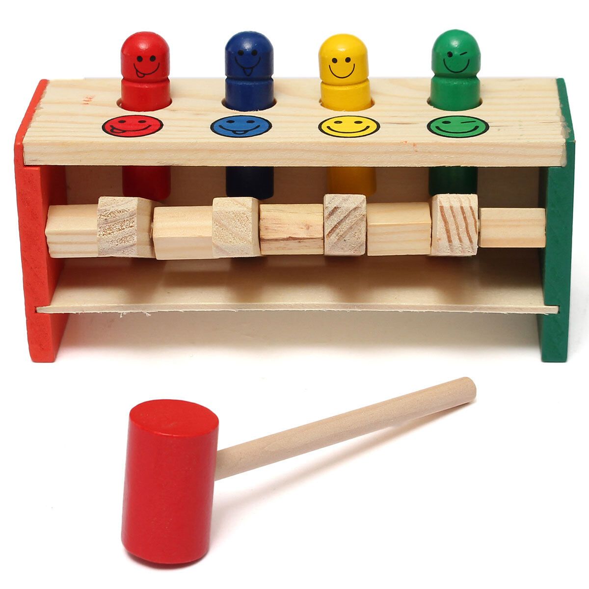 Wooden Hammering Bench Children Kids Toddlers Toy Hammer Coloured Wood Pegs Game