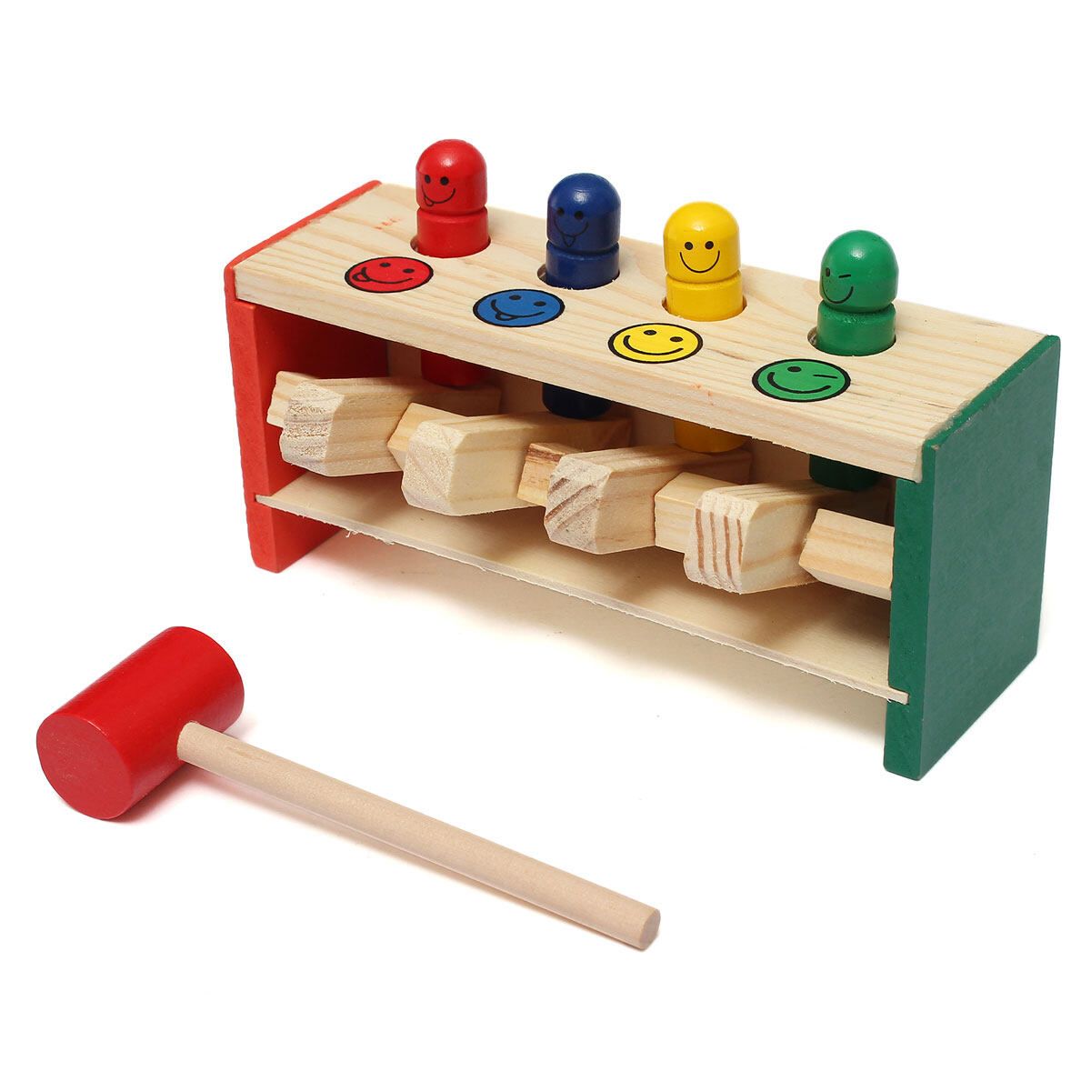 Wooden Hammering Bench Children Kids Toddlers Toy Hammer Coloured Wood Pegs Game