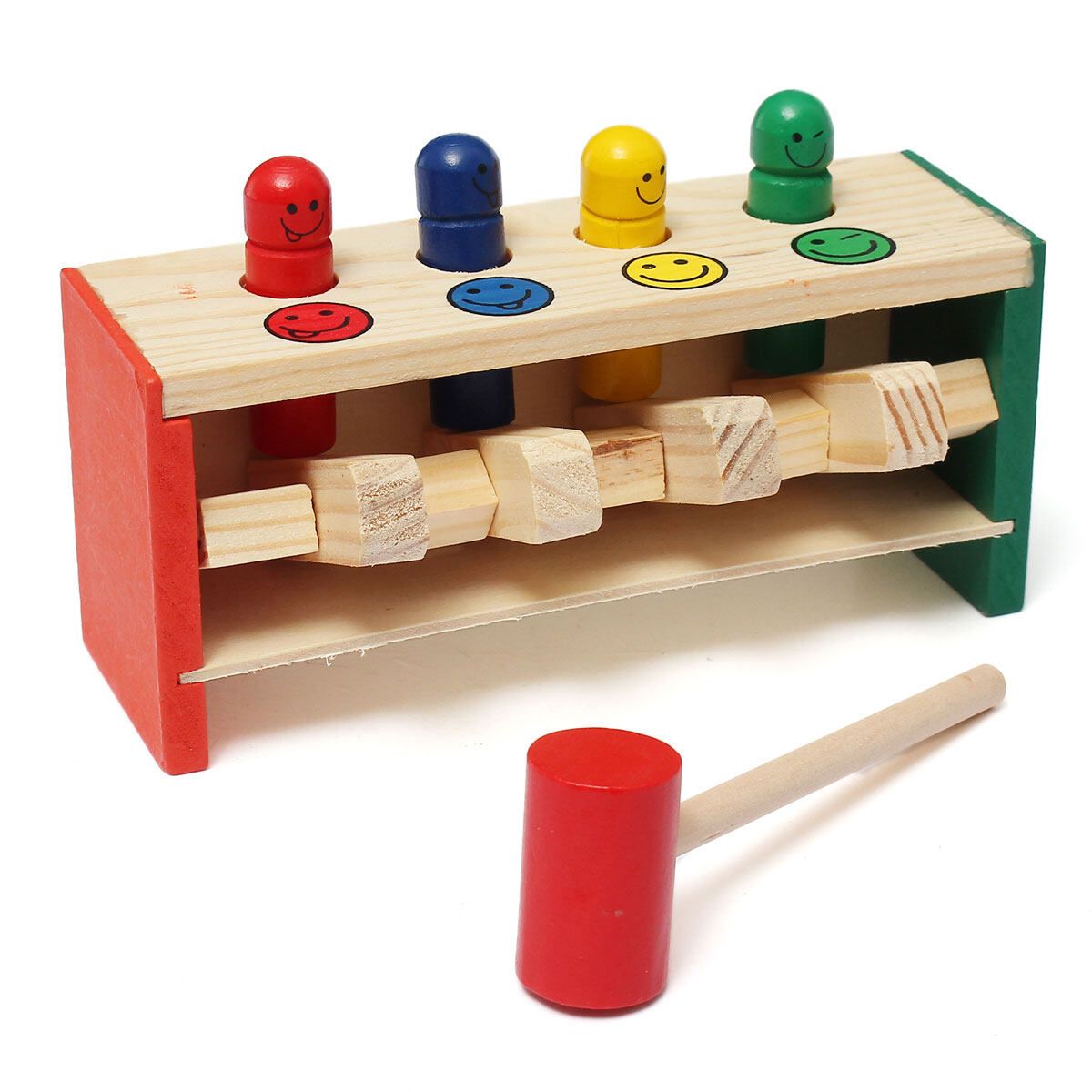 Wooden Hammering Bench Children Kids Toddlers Toy Hammer Coloured Wood Pegs Game