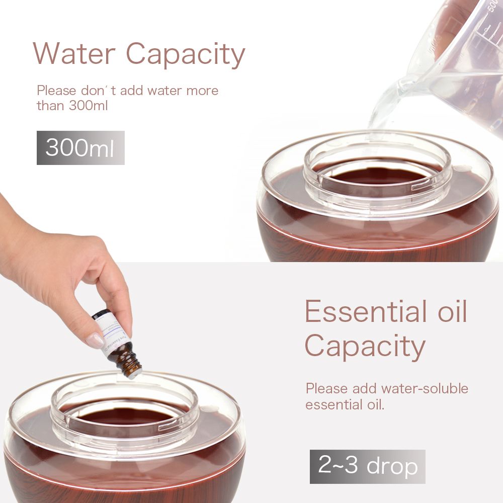 300ML USB Humidifier Electric Oil Aromatherapy Wood Grain Ultrasonic Air Diffuser With 7 Colors Lights For Home Office Car