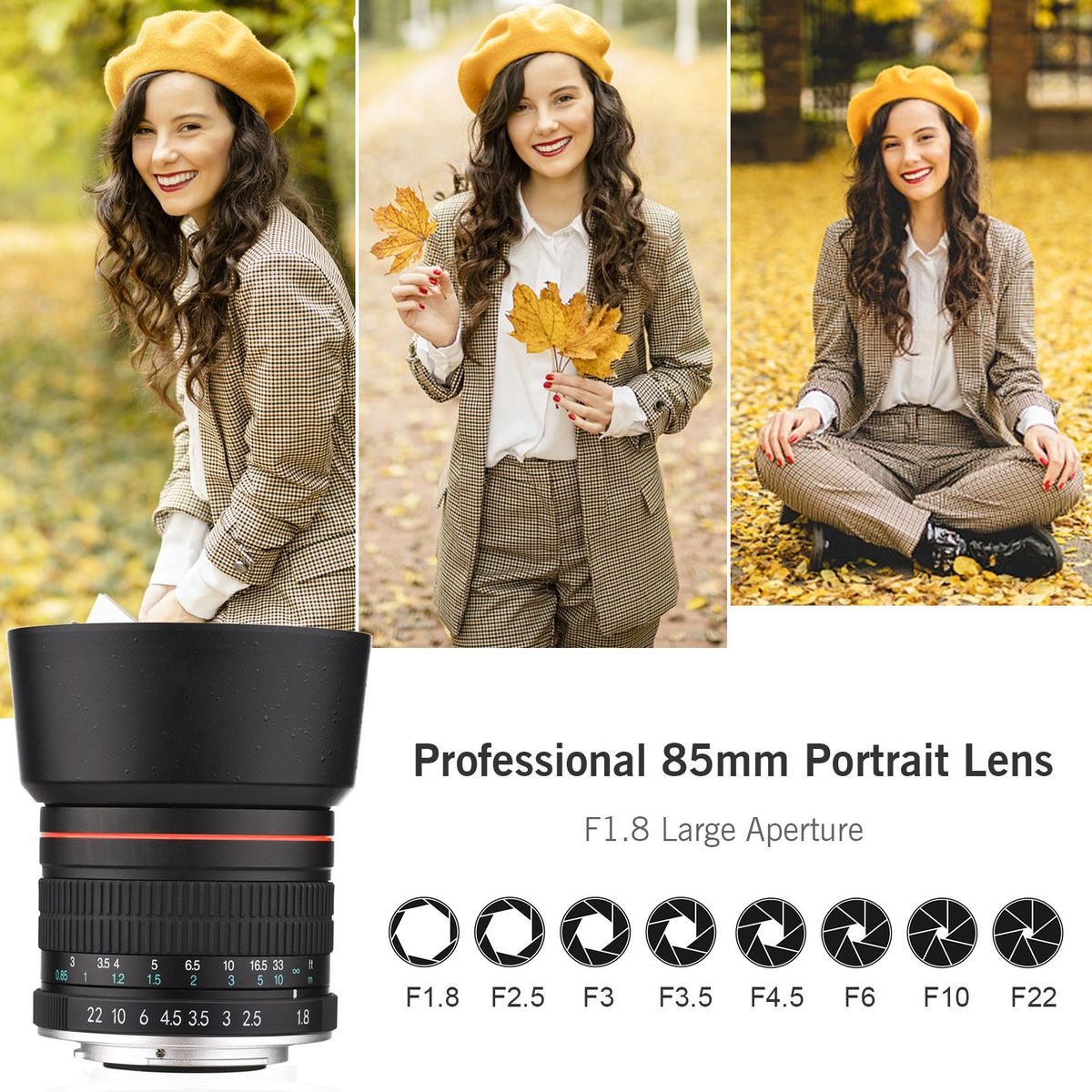 Andoer 85mm F1.8 Large Aperture Medium Telephoto Full Frame Portrait Camera Lens Manual Focus 7 Groups 10 Elements EF Mount for Scenery Architecture Product Sport Photography Portrait Wedding Photo Shooting Replacement for Ca