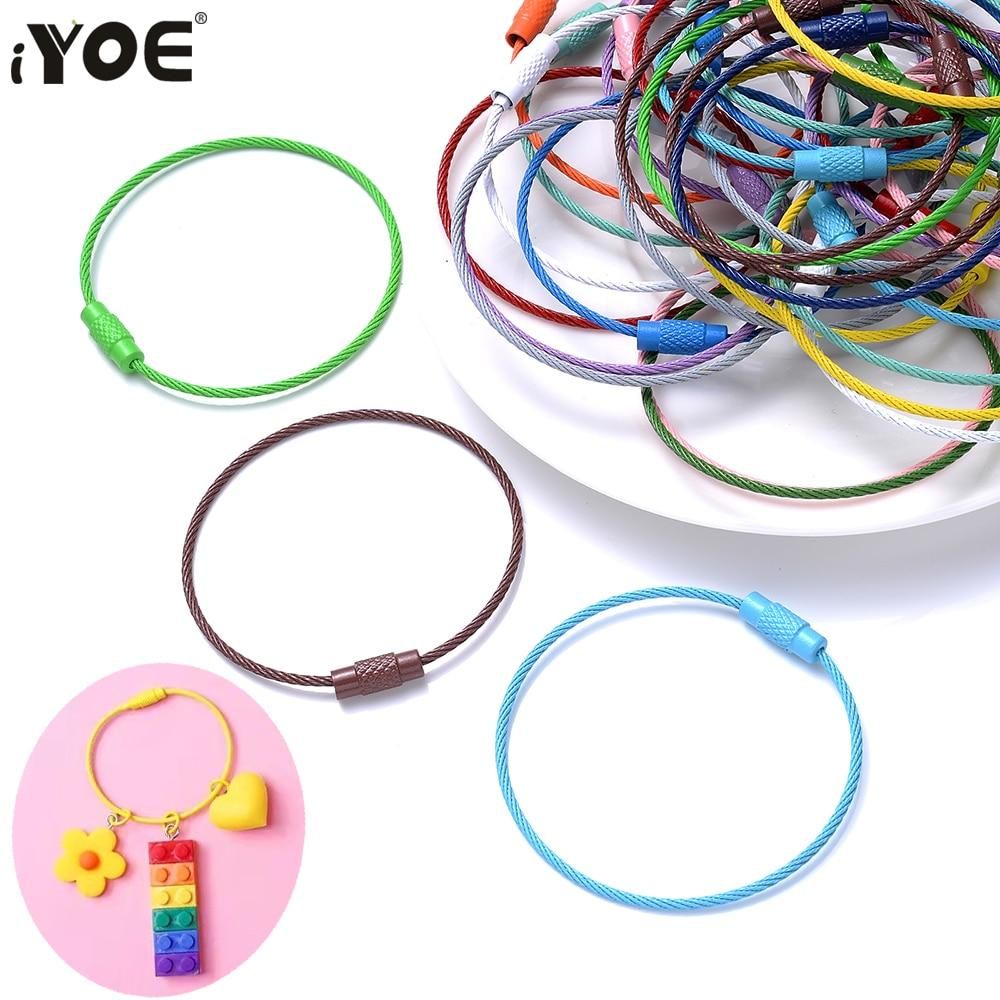 5pcs 50mm Big Size Round Circle Stainless Steel Keychain Tag Rope Wire Screw Lock Gate For DIY Keyring Making Jewelry Bracelet