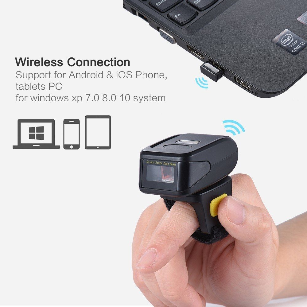 Portable Handheld Bluetooth Wireless Ring Finger Scanner