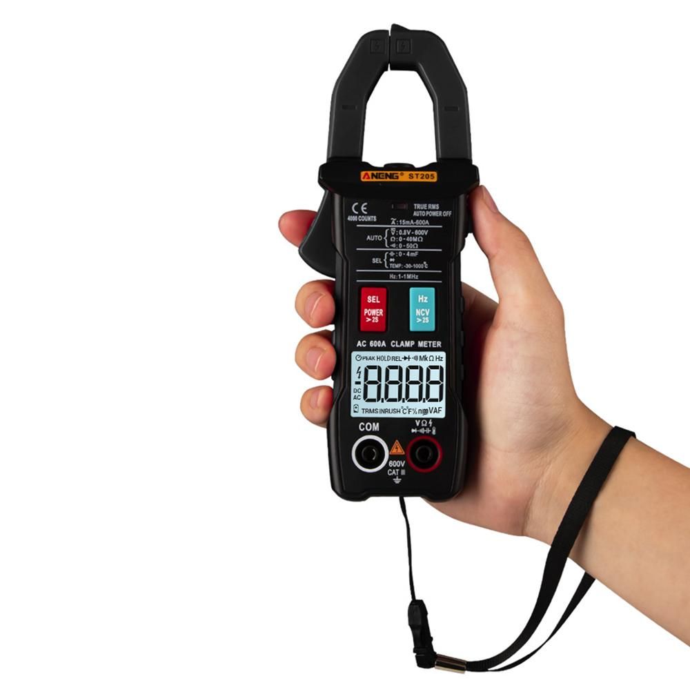 ANENG ST205 4000 Counts Full Intelligent Automatic Range True RMS Digital Multimeter Clamp Meter AC/DC Voltage NCV Resistance Auto Range Flashlight with Temperature Measurement