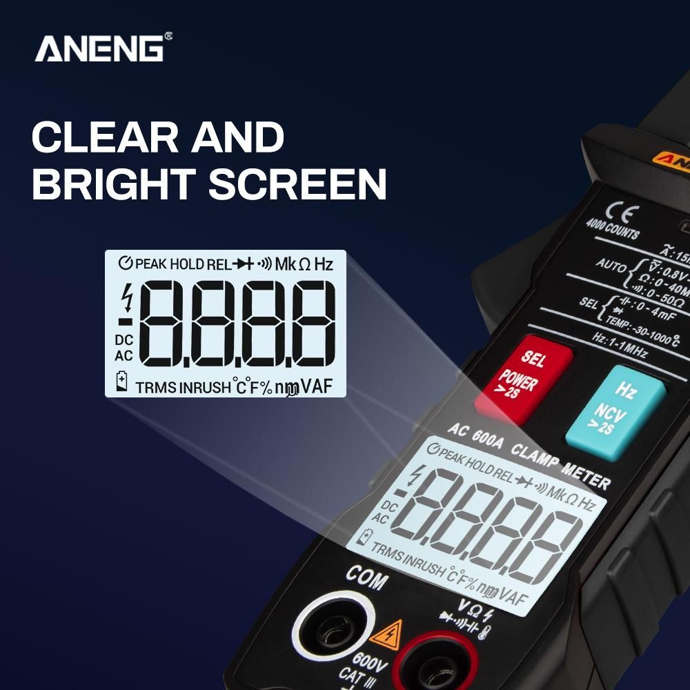ANENG ST205 4000 Counts Full Intelligent Automatic Range True RMS Digital Multimeter Clamp Meter AC/DC Voltage NCV Resistance Auto Range Flashlight with Temperature Measurement