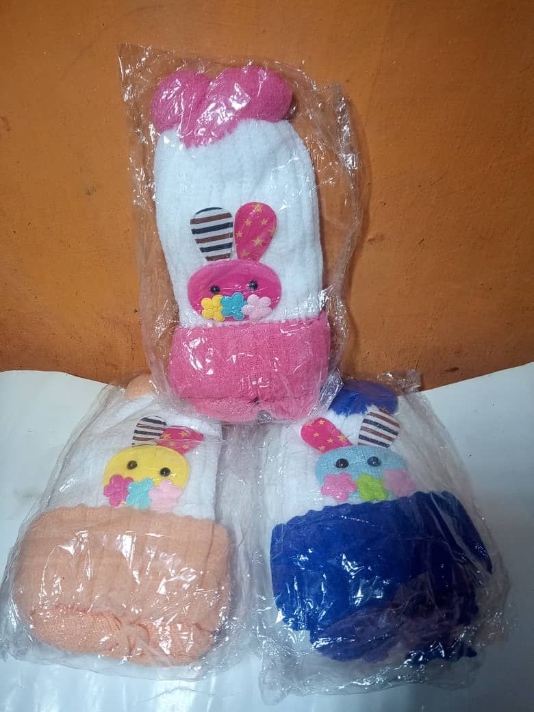 3Beautiful Stylish Baby Cap With Rope+1 Free Baby Face Towel
