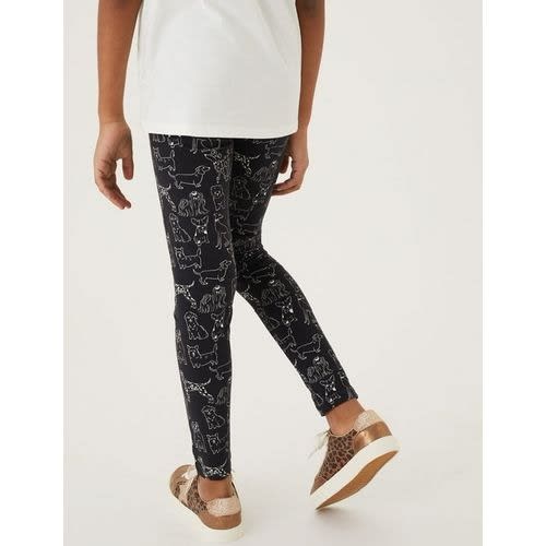 Girl's Cotton Rich Dog Print Leggings