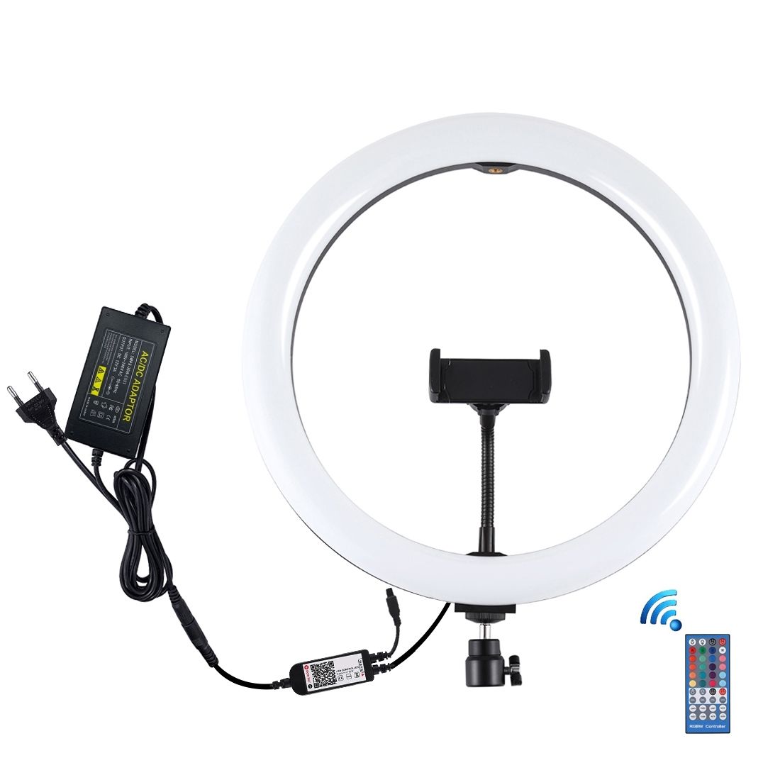 PULUZ 12 Inch RGB Dimmable LED Ring Vlogging Selfie Photography Video Lights With Cold Shoe Tripod Ball Head & Phone Clamp(EU Plug)