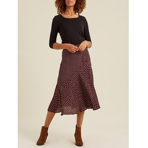 Ellie Spot Midi Skirt - Burgundy