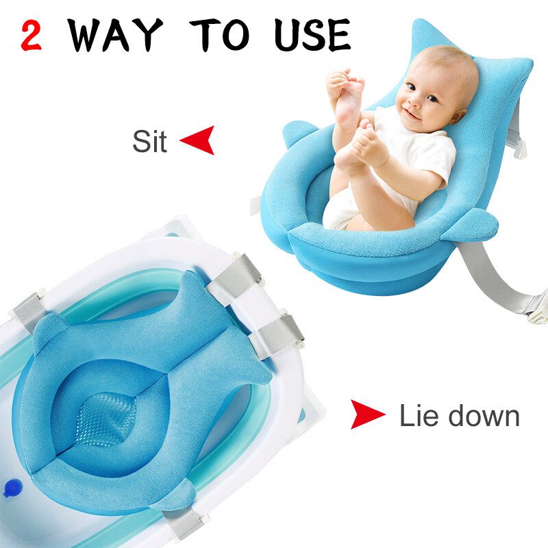 Baby Shower Mat Bed Bath Net Newborn Bath Cushion Non-slip Sponge Shower Seat Blue