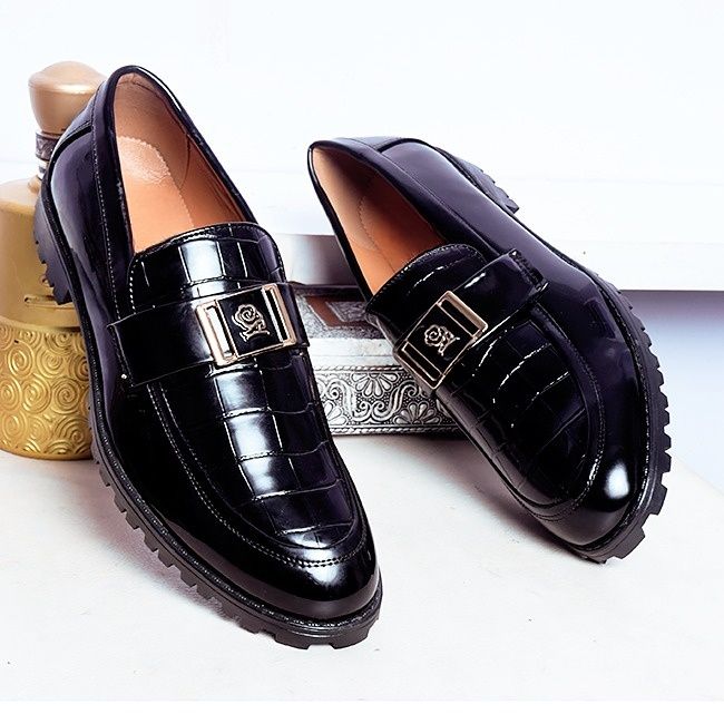 MEN HIGH HEEL BIG BUTTON DESIGNERS SHOE BLACK