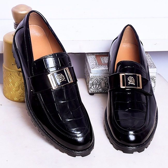 MEN HIGH HEEL BIG BUTTON DESIGNERS SHOE BLACK
