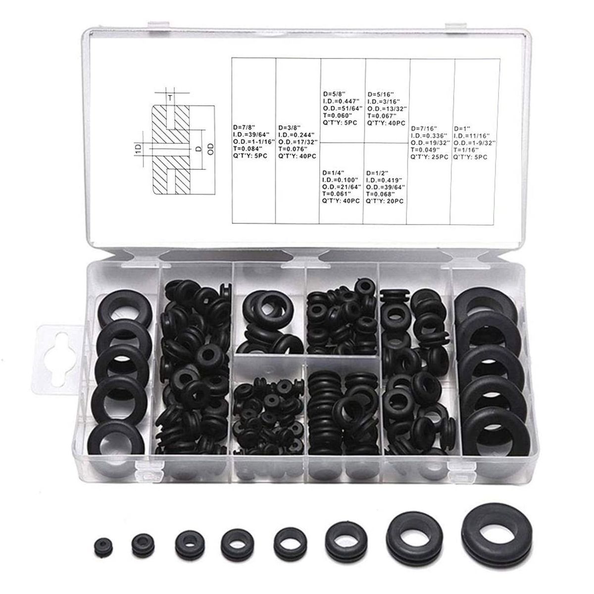 180Pcs Rubber Grommets Sealing Rings Assortment of Rubber Washers for Wires Plugs Cables