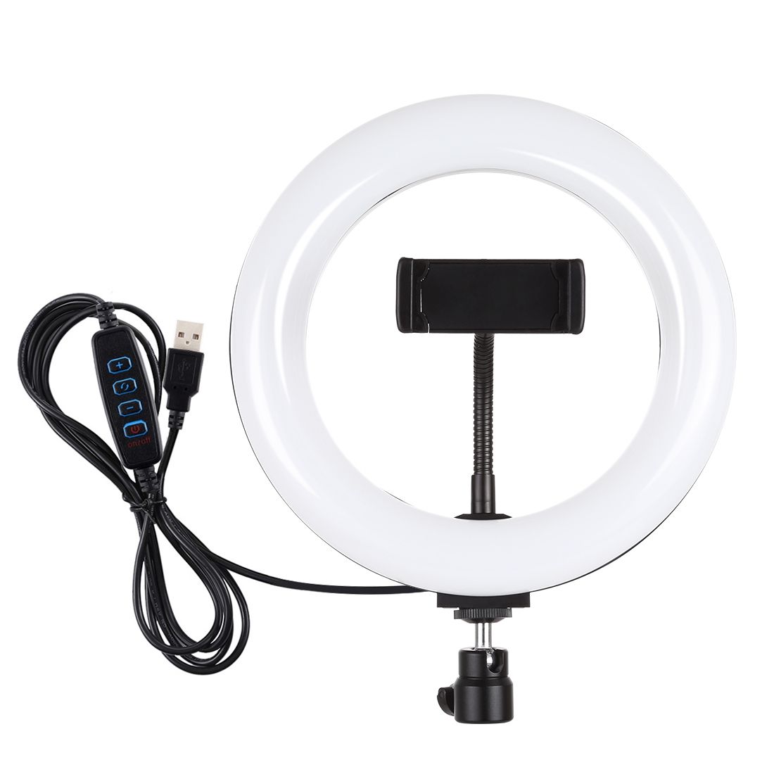 PULUZ 7.9 Inch 20cm USB 3 Modes Dimmable Dual Color Temperature LED Curved Light Ring Vlogging Selfie Photography Video Lights With Phone Clamp (Black)